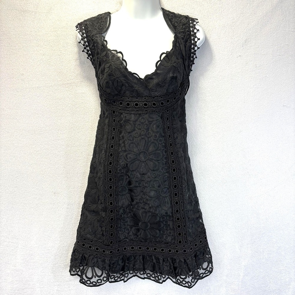 NWT‎ Anna Sui Floral Lace Babydoll Dress Womens 4 Black Party Wedding Whimsigoth